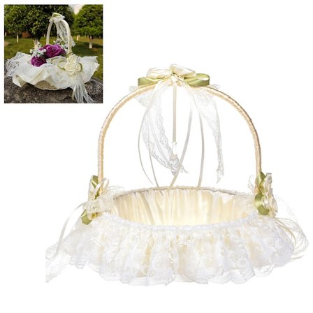 Bröllop Flower Basket Bröllop Flower Girl Korg Handvävd spets Bröllopskorg