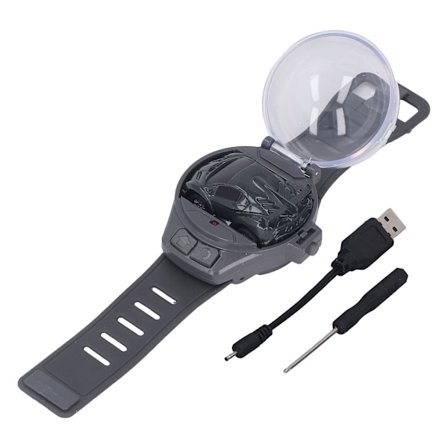 RC Bil Ur Legetøj Mini 2.4GHz 30m Fjernbetjening USB Genopladelig Silikonerem Støvtæt Dæksel RC Bil Legetøj til Over 3 år Grå