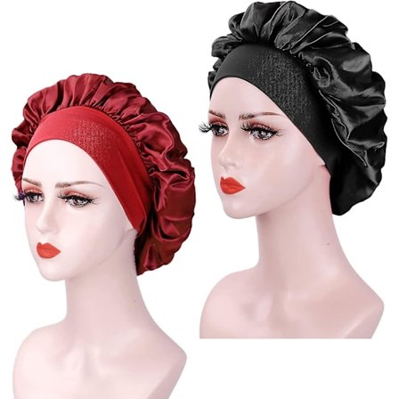 Sæt med 2 Satin Nathætter, Silke Nathætter, Satin Nathætter, Nathætter til Kvinder (sort + Bourgogne)