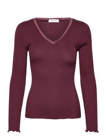 Rosemunde Rwbeatha Silk V-Neck Satin Tape T-S - Burgundy - XL