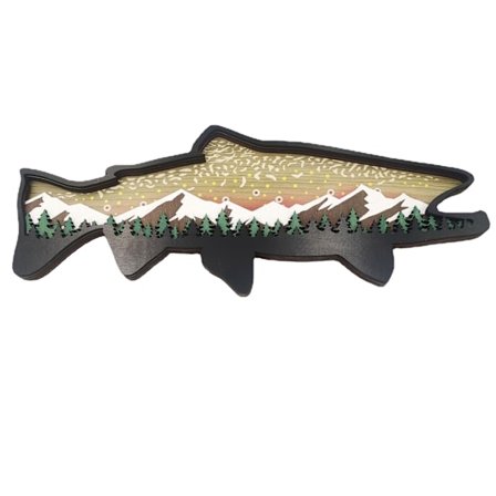 Puinen lohi-eläinpatsas, koriste seinälle