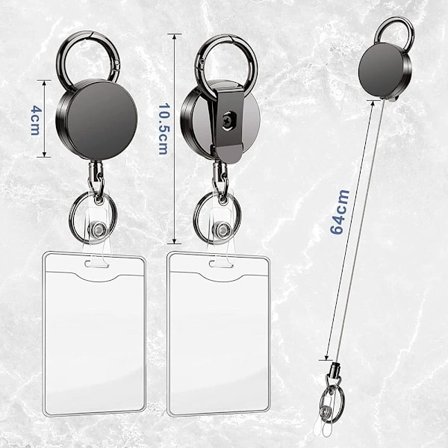 udvidelige nøgleringe, 27" trådsnor, metalnøglerulle med karabinhage og bælteclips til nøgler, kortholder, badgeholder, adgangskort