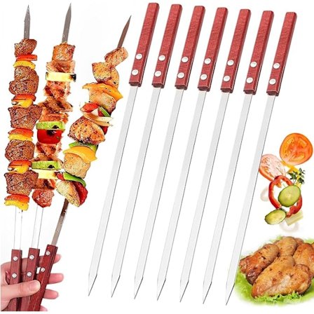 10 stk. grillspyd, spyd i rustfrit stål, flade metalspyd, genanvendeligt grilltilbehør, kompatibelt til grillfester (40 cm)