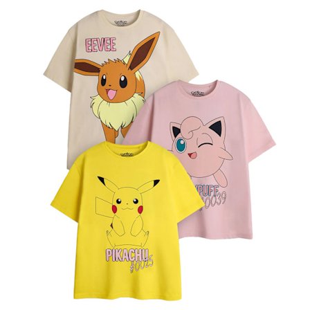 Pokemon Flickor Pikachu Eevee & Jigglypuff T-Shirt (3-pack) 5-