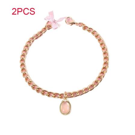 2 STK Pet Opal krage metallhalskjede ROSA L pink L
