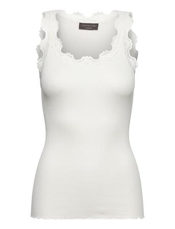 Silk Top W/ Lace T-shirts & Tops Sleeveless Hvit Rosemunde*Betinget Tilbud