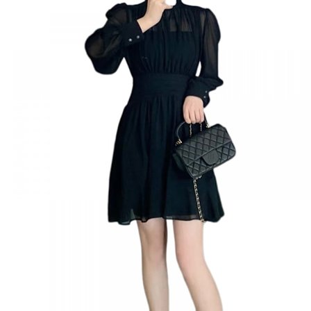 Kvinder Casual Langærmet Kjoler Empire Talje Knælang Løs Kjole(Kort-Stil S)