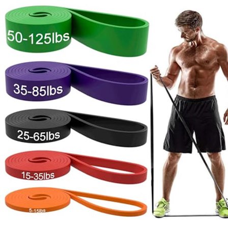 Träningsband - Motståndsband - Set med 5 band - 5 olika motståndsnivåer - För träning och fysioterapi - Inklusive bärväska