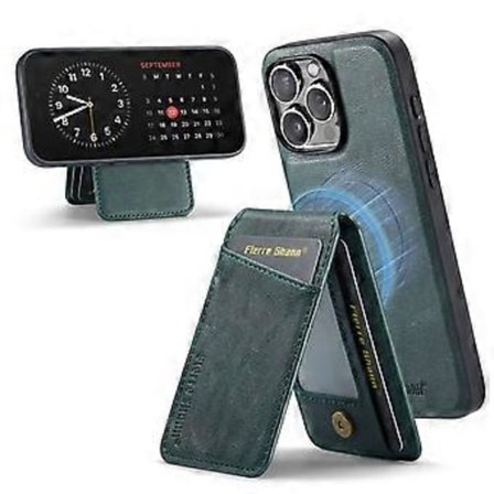 FIERRE SHANN 025 Stil För iPhone 16 Pro Skal Läder+TPU Avtagbara Kortfack Telefonfodral (Stil E)