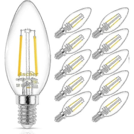 Klassisk E12 LED Kronljus Lampa Motsvarande 40W Varmvit 2700k Filament Klart Glas Ej dimbar 10-pack