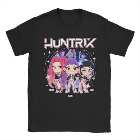 Huntrix Kpop Demon Hunters Chibi T-paita miehille - 100 % puuvillaa plus-kokoinen O-kaula T-paita