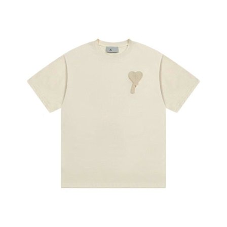 Ami Kms Love Kortärmad Sommar T-shirt i Bomull Casual Lös Passform Herr och Dam Samma Modevarumärke Halv Ärm