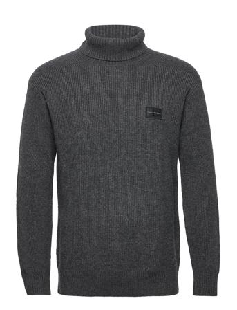 Shrunken Badge Roll Neck Sweater Grey Calvin Klein Jeans