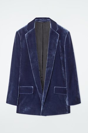 COS Women's Silk Blend Velvet Blazer in Blue