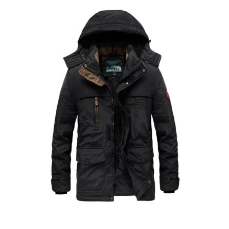 Herrjacka, tjock varm huva herrrock, casual vadderad bomull herr vindjacka varma ytterkläder BLACK XL