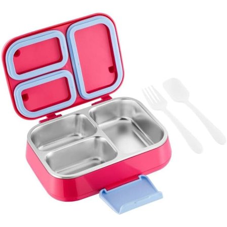 Bentobox i rostfritt stål för barn, läckagesäker matlåda med dubbla lager, 3 fack, metallbehållare