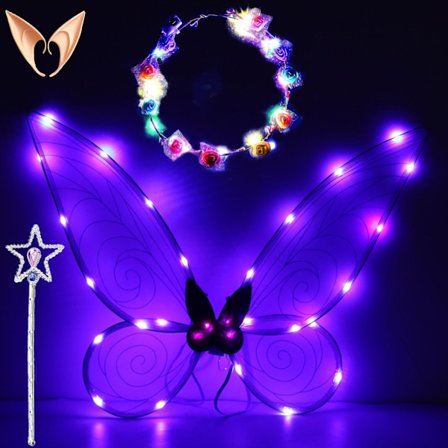 Glimtende Fe-Vinger til Voksne, LED-Hårbånd til Temafester