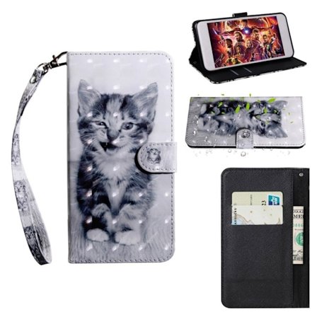 Huawei P Smart 2019 läderfodral med ljus prickar - Söt Katt