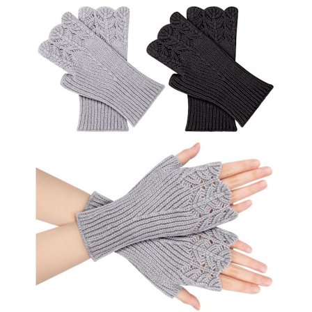 2 par vinter fingerløse handsker, termiske håndledsvarmere strikkede handsker kvinder bløde og komfortable halve fingerhandsker med tommelfingerhul