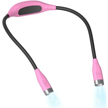 Ladesbar Boklampe Halslampe - LED Leselamper med 3 Farger, 9 Lysstyrkenivåer, Fleksible Myke Gummibåger, (Rosa)