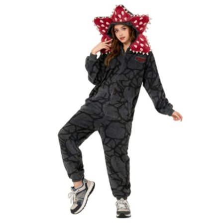 Demogorgon Kostyme Onesie - Stranger Things Fleece Pyjamas, Varm Halloween Jule-nattøy