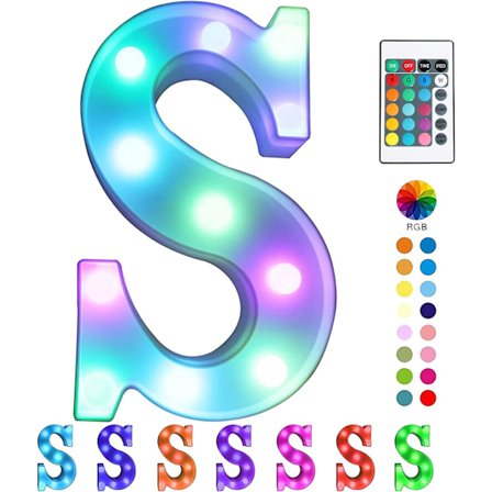 Färgglada LED-skyltbokstäver i RGB för bröllop, födelsedag, juldekoration med fjärrkontroll - Bokstav S
