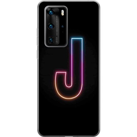 Yhteensopiva Puhelinkuori Huawei Huawei P40 Pro Minimaalinen neonkirjain J värien vaihtuessa valossa mustaa taustaa vasten