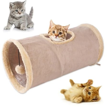 50 x 25 cm kokoontaitettava kissatunneli, kestävä mokkanahkainen kissatunneli, 2-tie lemmikkitunneli palloleluilla