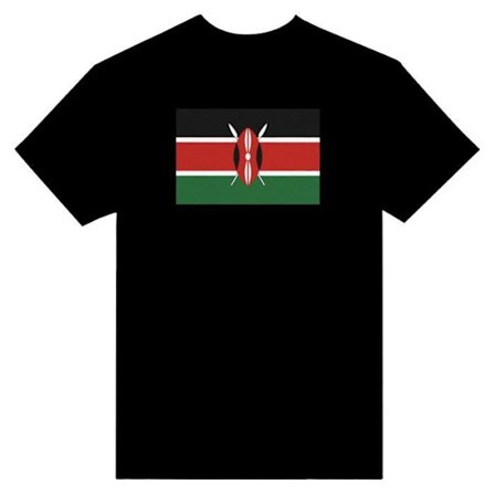 T-shirt - PIXELFORMA - Kenyas flag - Sort - 100% bomuld - Korte ærmer