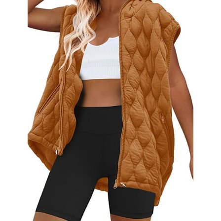 (M) Kvinnors Oversized Puffer Väst Ärmlös Quiltjacka Dragkedja Huvtröja Vinterjacka med Fickor Vadderad Gilet