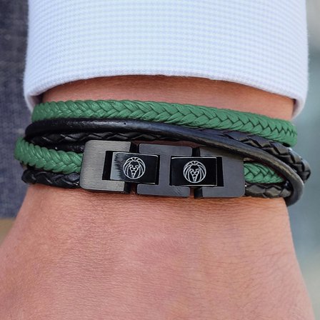 Bracelet Roy en cuir noir et vert pour hommes - Bracelets en cuir