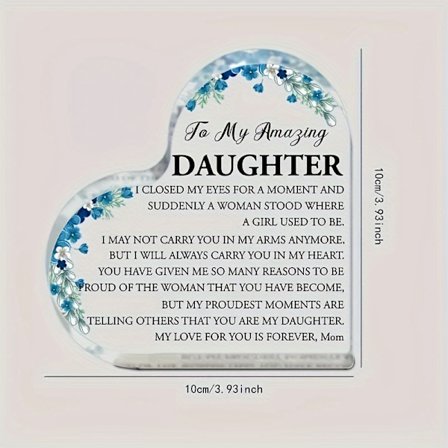 Elegant hjerteformet plakett - Vakker blomsterakryl-skrivebordsdekorasjon - Perfekt gave til datter fra mor til eksamen, bursdag, bryllup (FMY)