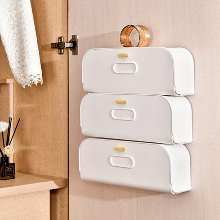 3 Veggmonterte Skuffeoppbevaringsbokser - Lettvekts Oppbevaringsbokser i Plast