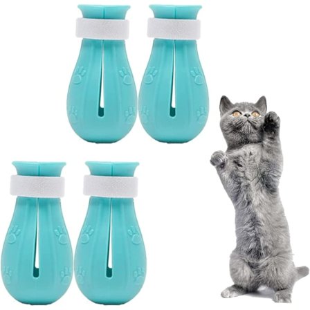 Pack Katttass Støvler Anti-Ripe Beskyttelsessko Katttass Beskyttelse Anti-Ripe Fotovertrekk Katt Silikonstøvler Anti-Ripe Katttass Støvler (Blå)