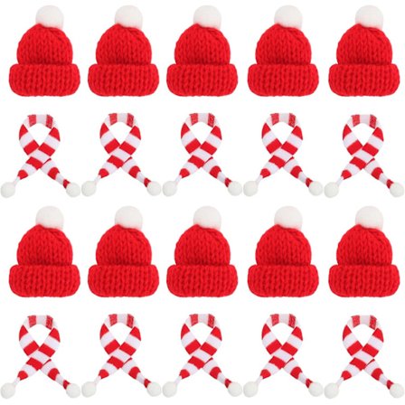 20 kpl Mini-neulepipoja, Mini-jouluhuivi, Mini-jouluhattu, Diy-jouluhattu nukeille, Viinipulloille, Joulu