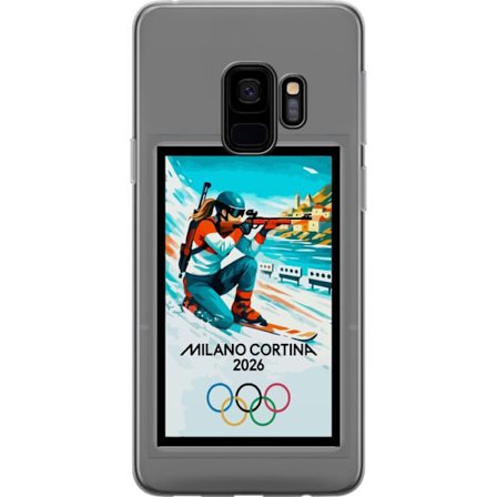 Kompatibelt Mobildeksel til Samsung Galaxy S9 Retroplakat Cortina Milano 2026 med fjell, vintersportsutøvere, italienske trikolor, Milano-katedralen o