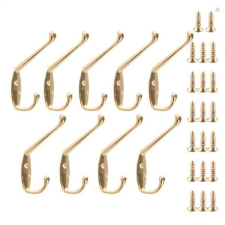 9-pakning veggmonterte metallkroker, dobbel pinne