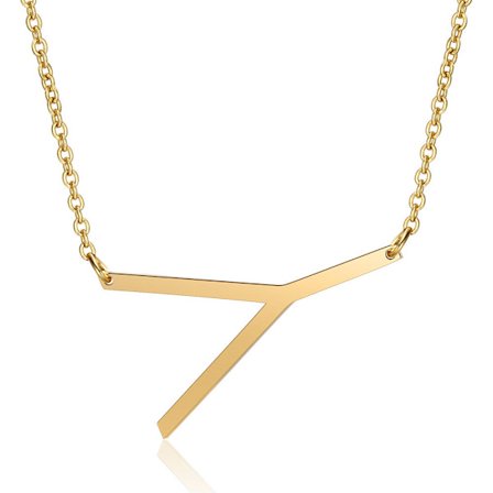 Damehalskjede med sideblokkformet initialbokstav, rustfritt stål engelsk bokstav halskjede, gull, Y-FS-