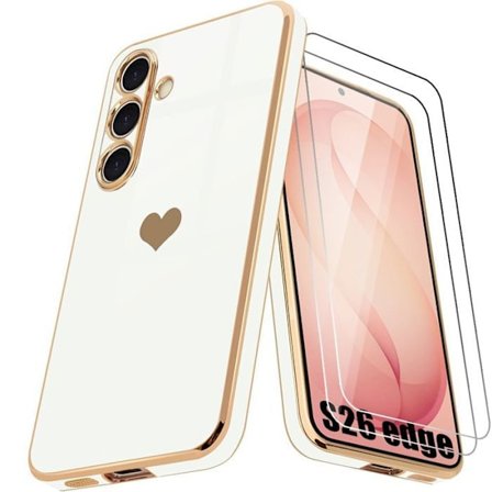 Coque Cœur - BOOLING - til Samsung Galaxy S26 Edge - Silikone Antichok - 2 Tempered Glass - Hvid