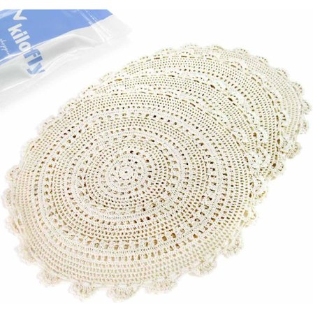 Håndlaget Heklet Rund Bomullsblonder Bordbrikker Duker Verdipakke [Sett med 4], Medaljong, 17 tommer, Beige