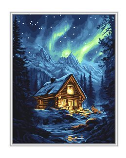 Paint By Numbers Koselig hytte under nordlys