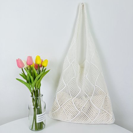 Heklet veske til kvinner, sommerstrandveske, hippieveske, strikket veske, hvit