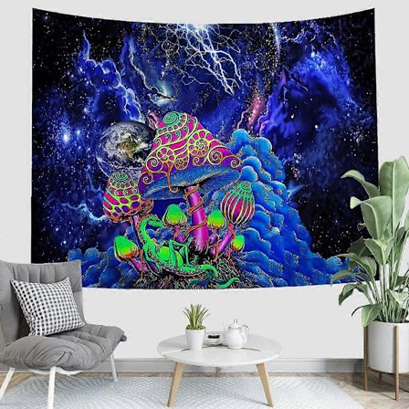 Nebula Galaxy Vægophæng, Psykedelisk Hippie Gobelin Abstrakt Kunst Vægtæpper, Vægtæppe Rumindretning med Planet, Svampe og Lyn Pa