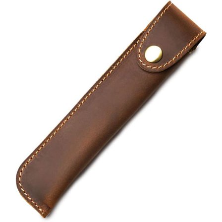 Lærpennveske, Beskyttende pennveske, Fountain Pen Holder, med metallknapp, ekte lær håndlaget, for stylus touch pen, kulerammepenn