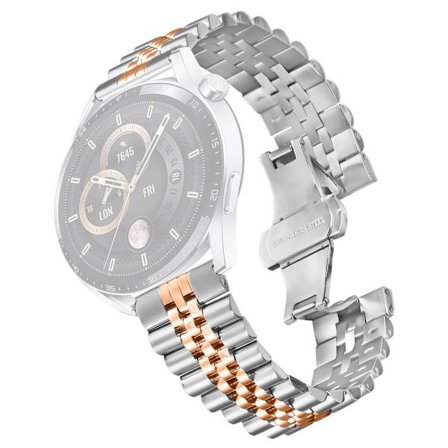 Huawei Watch GT 3 Pro 46mm Armband 5-Bead Stainless Steel Butterfly Clasp klockarmband - Silver + Roséguld