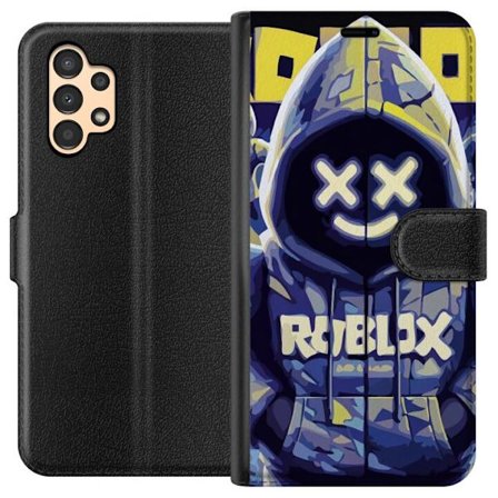 Kompatibelt Lommeboketui til Samsung Samsung Galaxy A13 Blågul Roblox hettegenserfigur med minimalistisk neonstil og masket ansikt, moderne spillillu