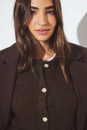 NA-KD - Strikket cardigan med gullknapper - Cardigan - Brun - S