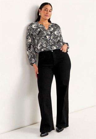 Cellbes of Sweden - Vävd, mönstrad blus - svart / beige / mönstrad - för damer - 54/56