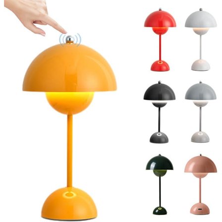 LED Blomsterpotte Bordlampe, Trådløs Oppladbar Sengelampe, Dimbar Touch Sopplampe med 3 Lysstyrkenivåer, Retro Dekorativ Bordlampe gul