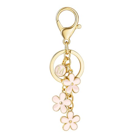 Initial nøglering hvid/pink blomster charms til nøgle sød bogstav nøglering til håndtaske rygsæk